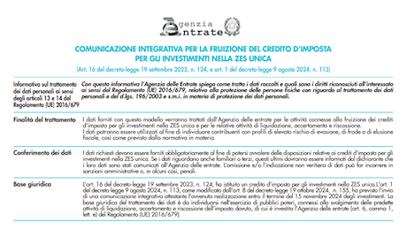 ZES Unica Sud: modello aggiornato per la comunicazione integrativa