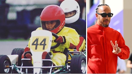 Hamilton, primo giorno da pilota Ferrari festeggia con la foto da bambino: aveva già il casco rosso