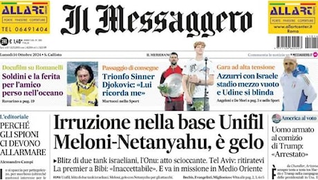 Il Messaggero in prima pagina: Azzurri con Israele. Stadio mezzo vuoto e Udine si blinda