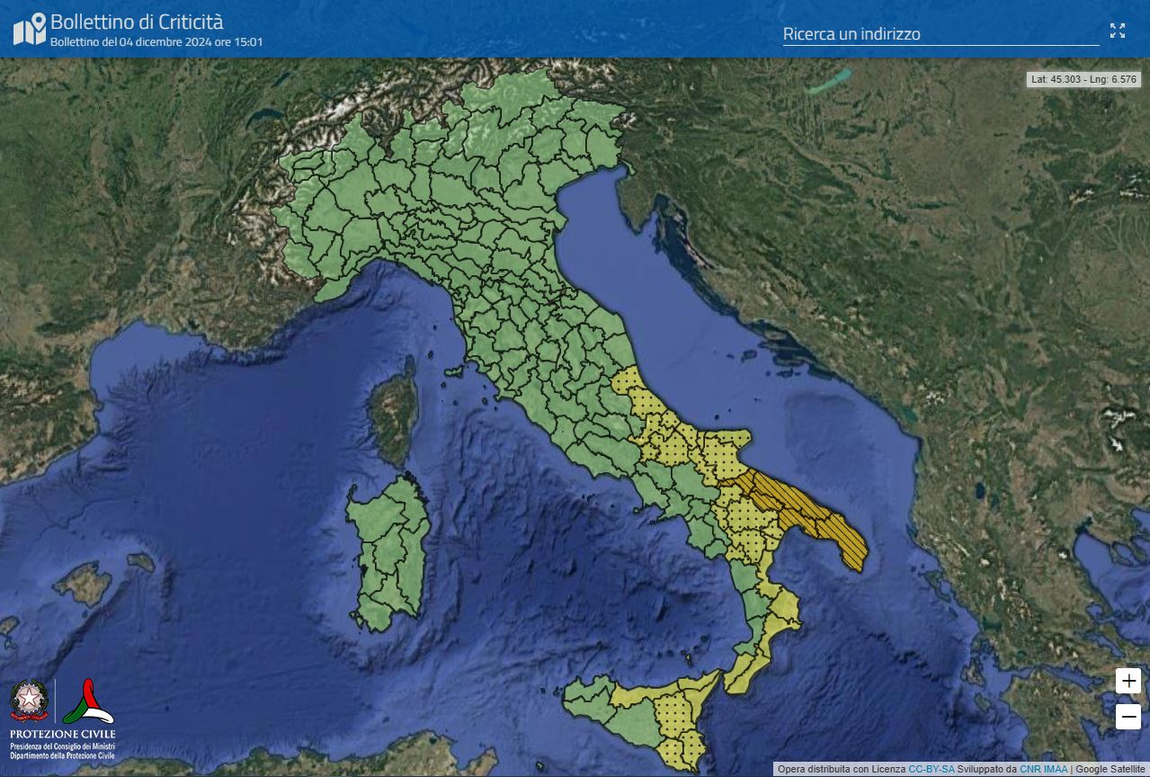 Maltempo: Taranto, oggi scuole chiuse. La Puglia in allerta arancione escluso il foggiano in codice giallo come altre regioni