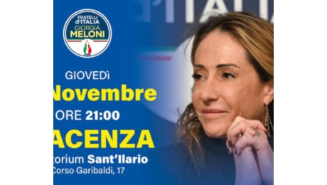 Elezioni regionali, Arianna Meloni ospite a Piacenza giovedì in Sant'Ilario