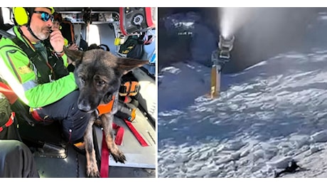 Distacco di neve artificiale sulla pista: Ezio e il cane Loki i primi in azione per le verifiche. Il grazie dei soccorritori alle unità cinofile