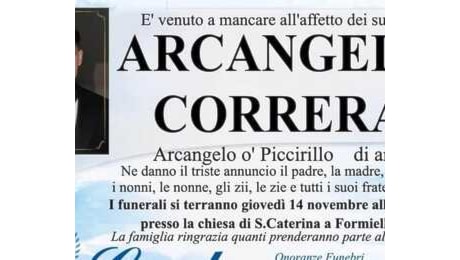 Arcangelo Correra: disposti i funerali del 18enne