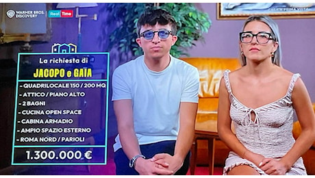 Casa a Prima Vista, Jacopo e Gaia a 23 anni cercano un attico ai Parioli con maxibudget da 1,3 milioni. Social scatenati: «Di chi sono figli?»