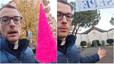 Il prete social contro l’albero di Natale fucsia davanti alla chiesa: “Troppa frociaggine a Verona”