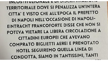 Partiremo tutti domani, non ci sono divieti ufficiali. Volantino di tifosi del Napoli in vista della trasferta contro la Juventus | FOTO