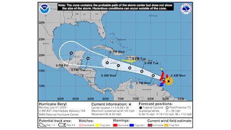 Uragano Beryl nella storia: è il primo uragano atlantico di categoria 4 mai registrato nel mese di giugno