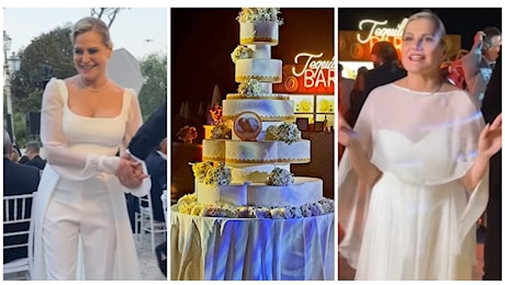 Simona Ventura sposa: il cambio d'abito, il party in spiaggia e la torta di 5 piani di Massari. Cosa è successo al matrimonio