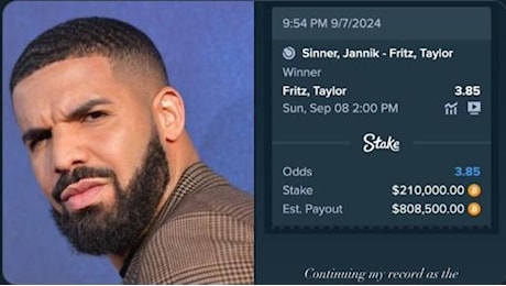 Il Rapper Drake scommette contro Sinner e perde 210 mila dollari