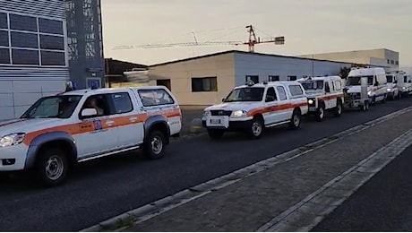 Maltempo in Emilia Romagna, la fila dei mezzi della Protezione civile