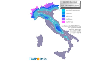 Meteo: tutta la neve di Novembre. Ecco quote e dove di più