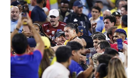 Calciatori contro tifosi, rissa dopo Colombia-Uruguay: il video incastra Nunez