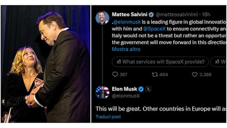 Musk a Salvini: l’accordo con SpaceX “sarà fantastico, altri in Ue seguiranno”. Conte: “Una gara a chi è più amico, vengano in Parlamento”