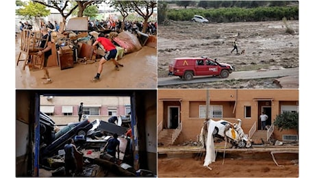 Alluvione Valencia, auto accatastate, case sbriciolate e chilometri di fango. LE FOTO