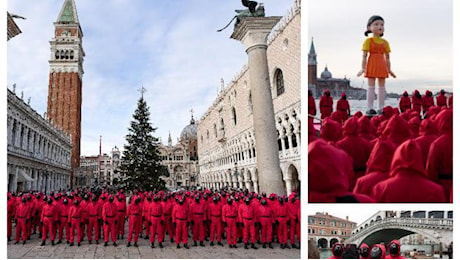 Venezia invasa da un esercito di omini viola: è il flash mob per il lancio di Squid Game 2