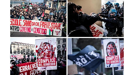 Studenti pro Palestina in piazza, a Torino tensioni con le forze dell’ordine: «Governo e Schlein complici del genocidio»