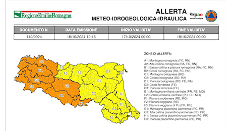 Giovedì 17 ottobre allerta per piene, frane e temporali