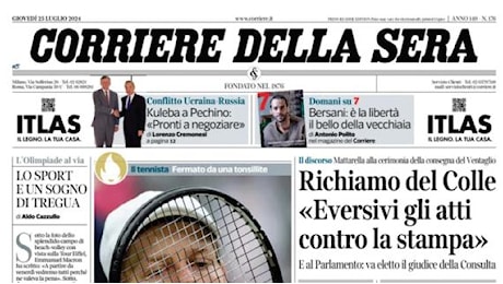 Il Corriere della Sera apre con i Giochi Olimpici: Inizio con il calcio: scontri e gara sospesa