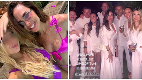 Ilary Blasi e Chanel Totti, che stile alla festa in piscina: bikini in pendant per i tuffi, poi il look total white
