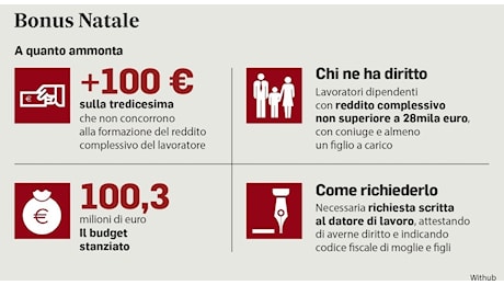 Bonus Natale 100 euro, cosa sapere: le domande, i figli al carico, tetto al reddito e il rischio restituzione