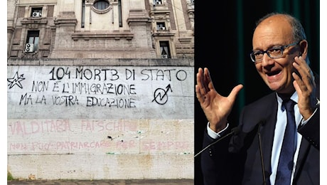 «Fai schifo, dimettiti», le scritte al ministero contro Valditara. L'ira di Meloni: «Intimidazioni inaccettabili»