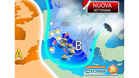 Meteo: Settimana Natalizia con Irruzione Fredda, clima rigido e Nevicate abbondanti, i dettagli