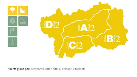 Allerta gialla per forti temporali domani in tutta la Valle d’Aosta