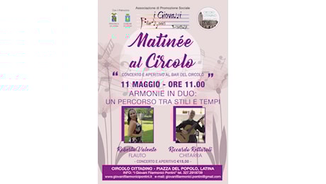 Latina, prosegue la rassegna Concerto & Aperitivo al Bar del Circolo